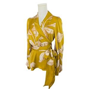 BANANA REPUBLIC Yellow Floral Wrap Blouse